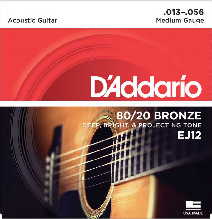 D’Addario Medium Gauge 80/20 Bronze Acoustic Guitar Strings – EJ12 Product