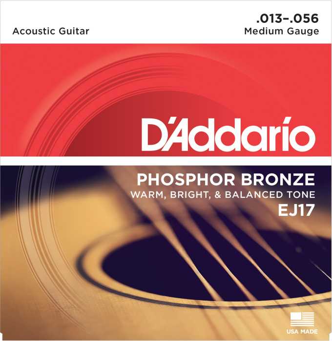 D’Addario Medium Gauge Phosphor Bronze Guitar Strings – EJ17 Product