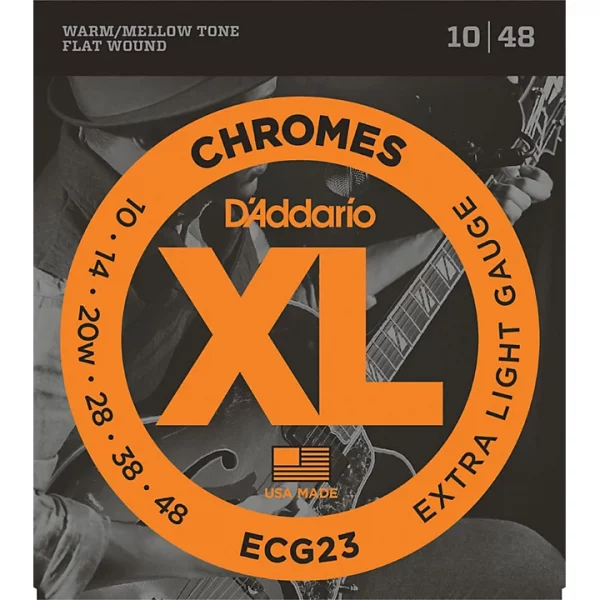 D'Addario Chromes Extra Light Gauge Flatwound Electric Guitar Strings -ECG23